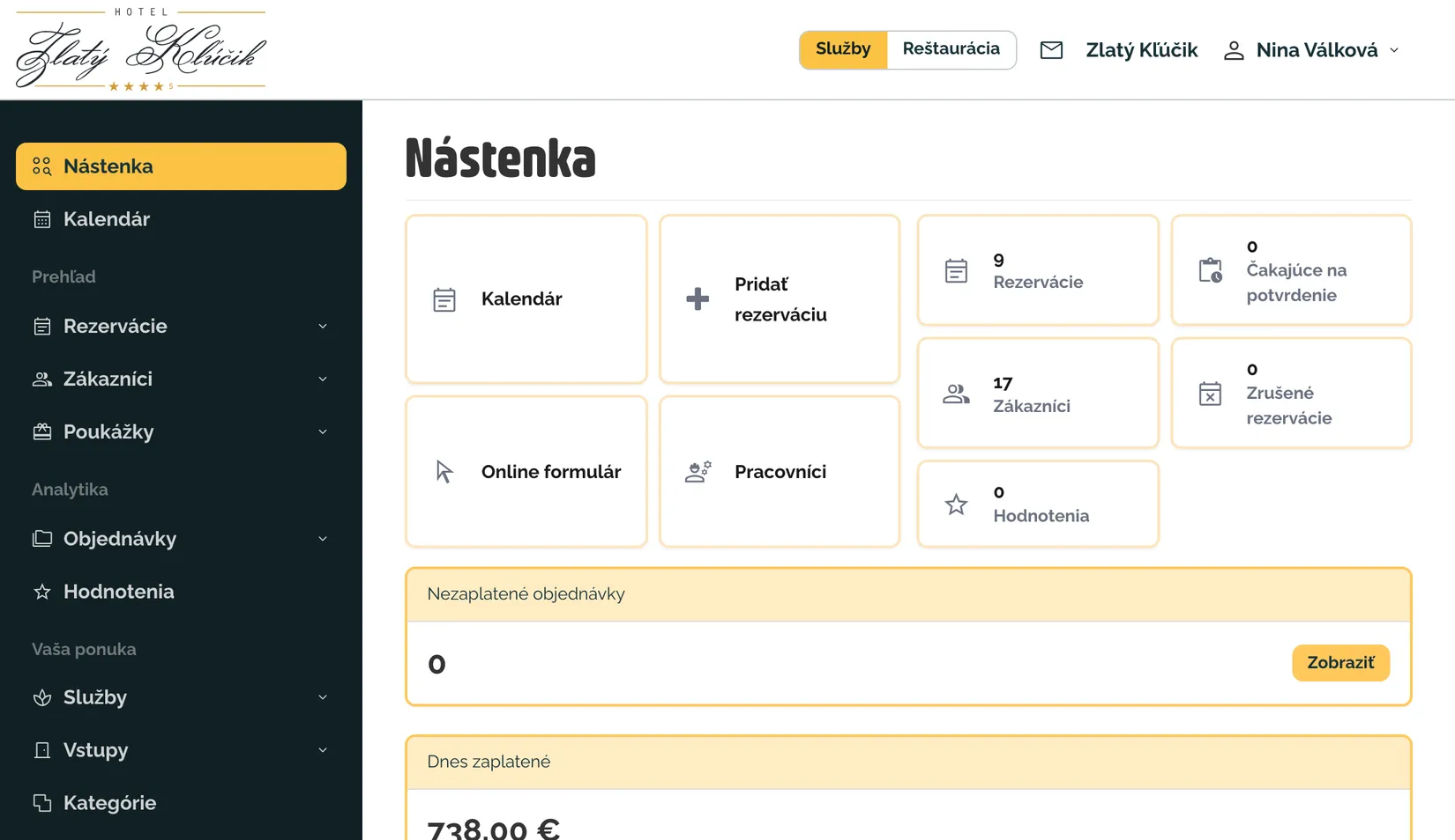 Nástenka recepcie