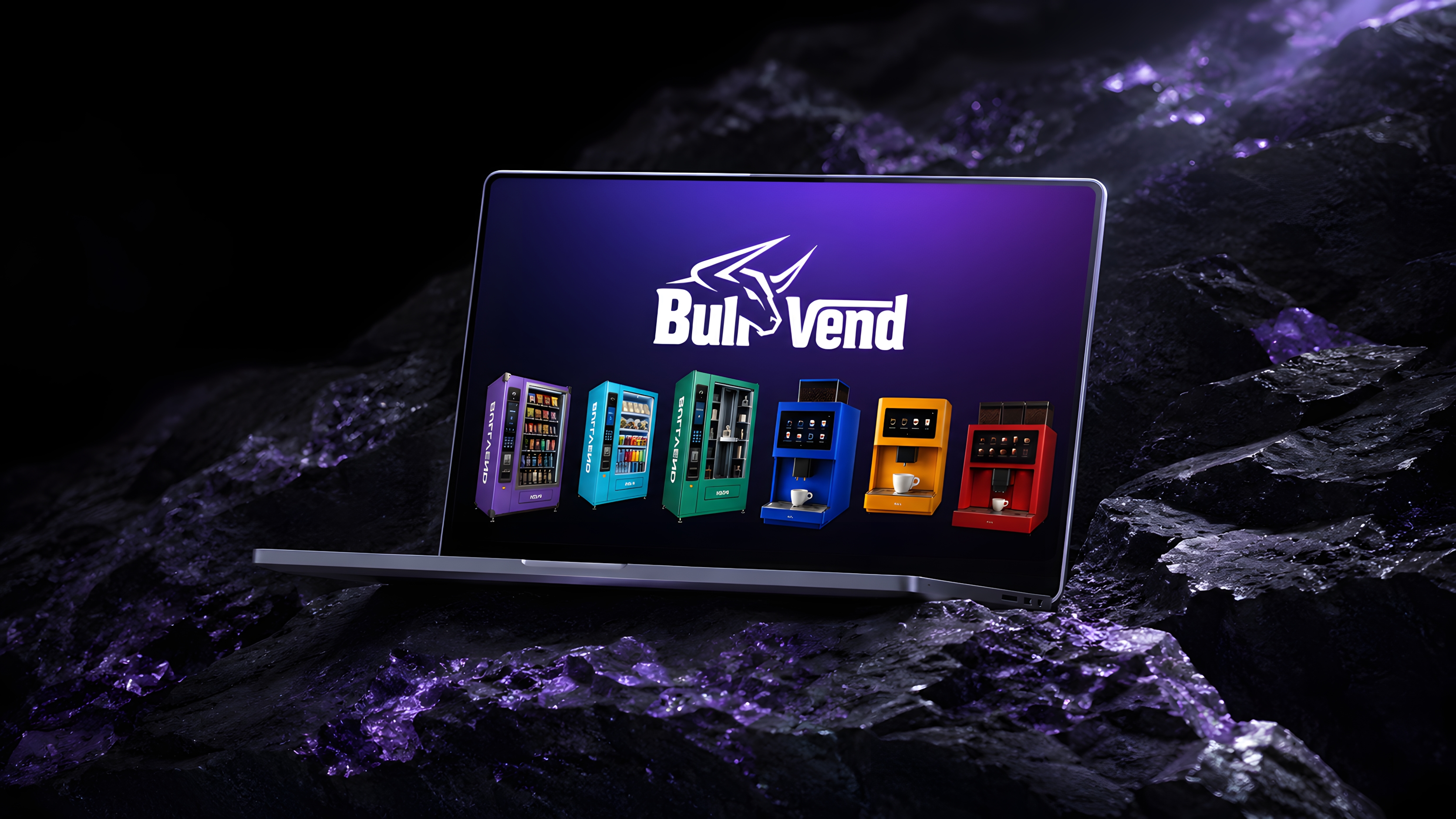 BullVend — konfigurátor predajných automatov, mockup webstránky na MacBooku