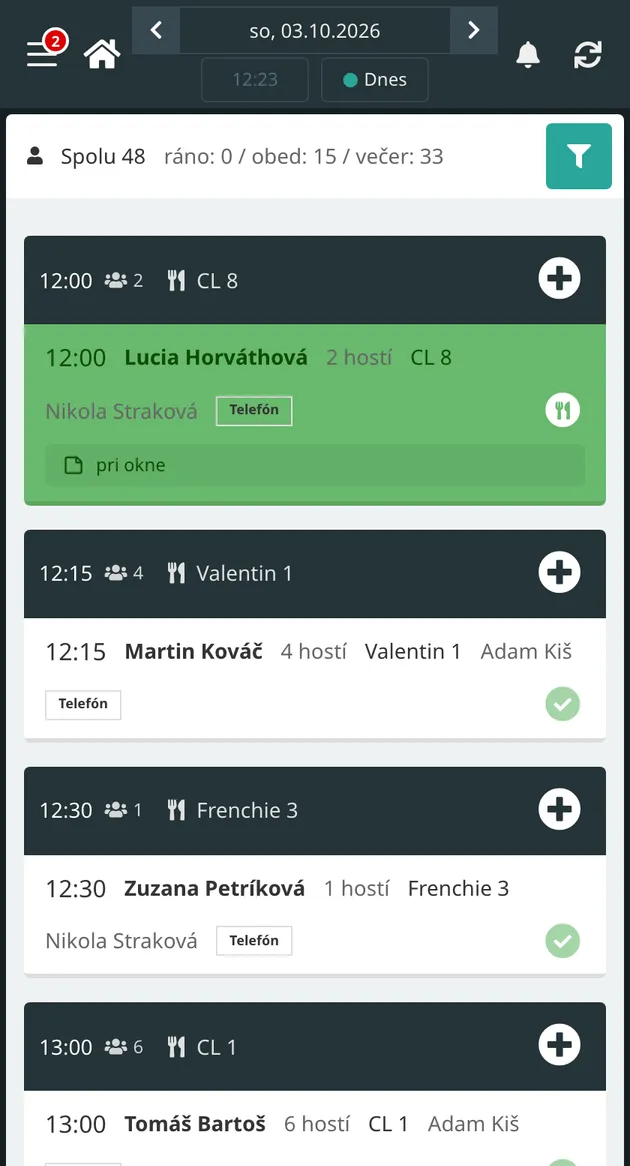 Rezervačná kniha reštaurácie v mobile