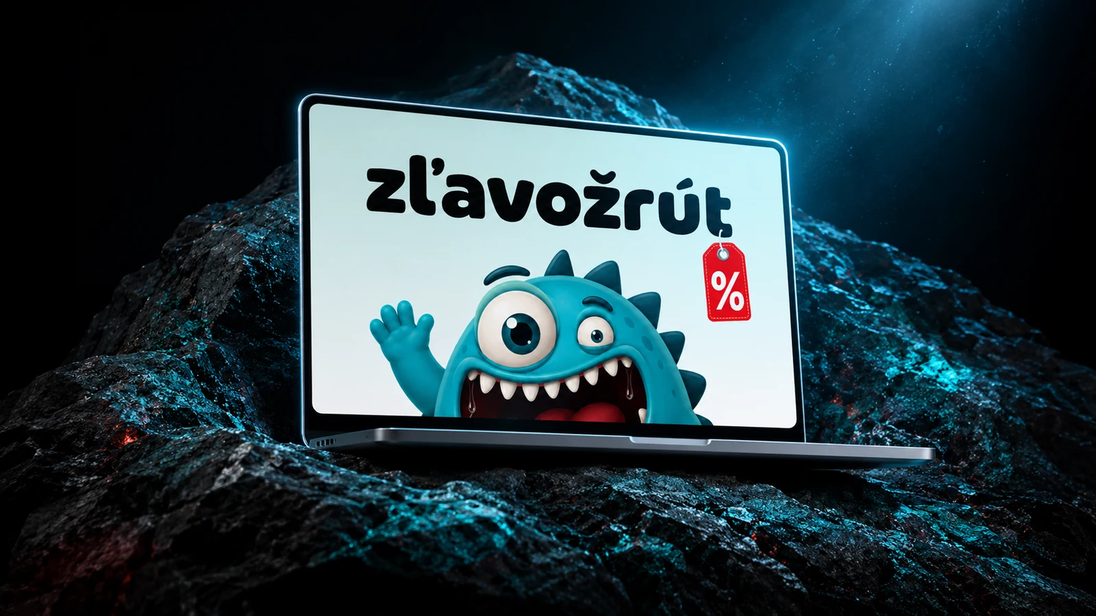 Zľavožrút — cenový porovnávač potravín, maskot na MacBooku